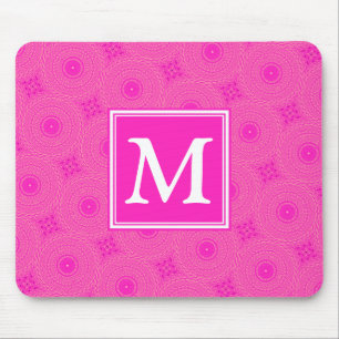 Monogram hot pink circles pattern mouse mat