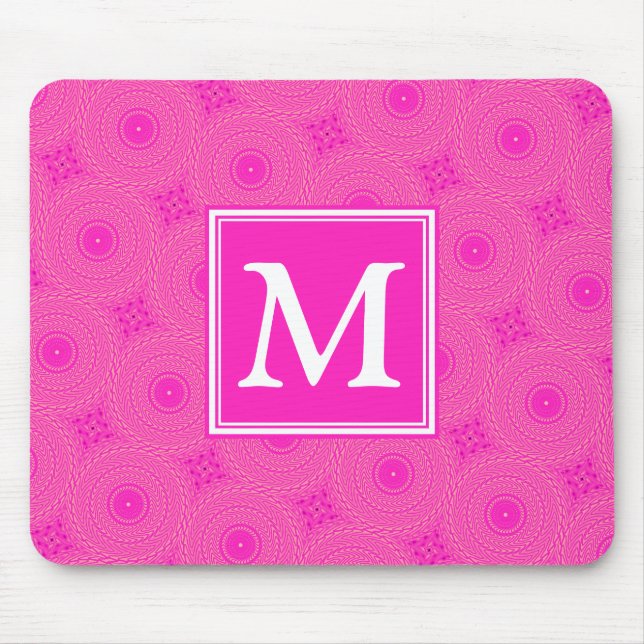 Monogram hot pink circles pattern mouse mat (Front)