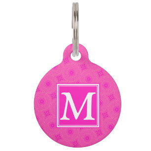 Monogram hot pink circles pattern pet tag