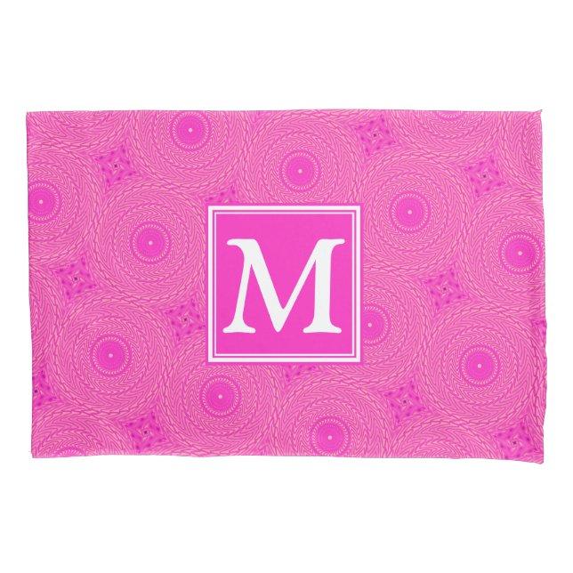 Monogram hot pink circles pattern pillowcase (Front)
