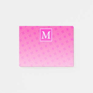 Monogram hot pink circles pattern post-it notes