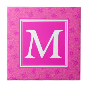 Monogram hot pink circles pattern tile