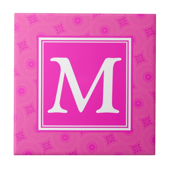 Monogram hot pink circles pattern tile (Front)