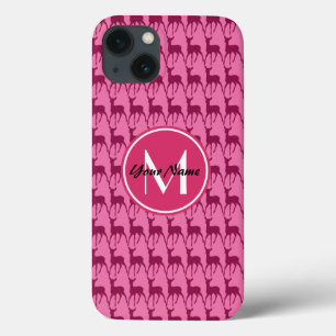 Monogram Hot Pink Deer, Personalised Name #1 iPhone 13 Case