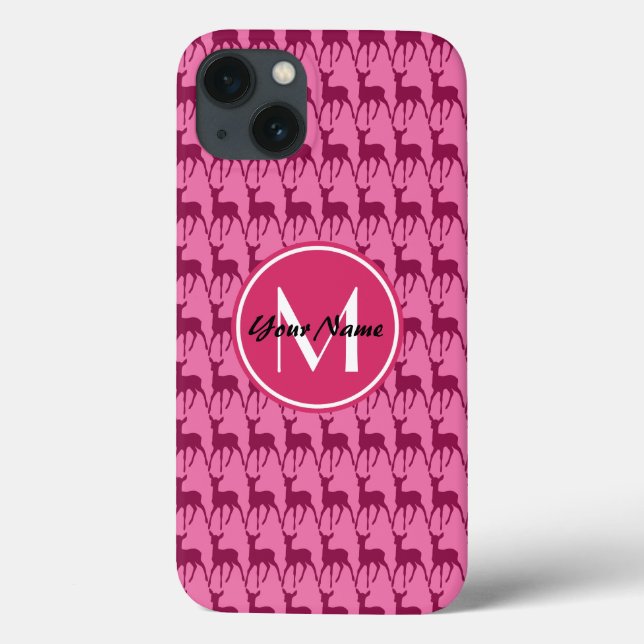 Monogram Hot Pink Deer, Personalised Name | #1 Case-Mate iPhone Case (Back)