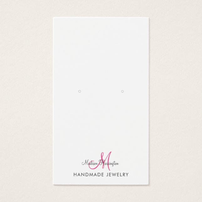 Monogram Hot Pink Earring Jewellery Display Card (Front)