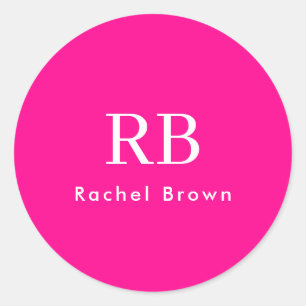 Monogram Hot Pink Elegant Feminine Minimalist Classic Round Sticker