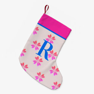 Monogram Hot Pink Flower Christmas Small Christmas Stocking