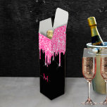 Monogram Hot Pink Glitter Drip Black Wine Gift Box<br><div class="desc">monogrammed neon hot pink Dripping Glitter on solid black personalised slim wine gift box.   

This custom simulated dripping glitter gifting box allows you to add your recipient's name and last initial in a snap,  using zazzle's intuitive and simple personalisation tool.</div>
