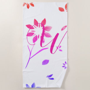 Monogram Hot Pink Ombre Flower Beach Towel