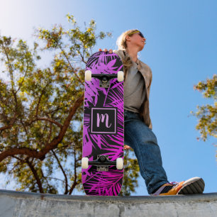 Monogram hot pink purple ombre leaf cool trendy  skateboard