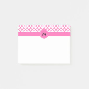 Monogram Hot Pink Quatrefoil Pattern Post-it Notes