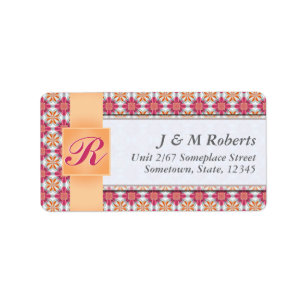 Monogram Hot Pink Satin Silver Address Label