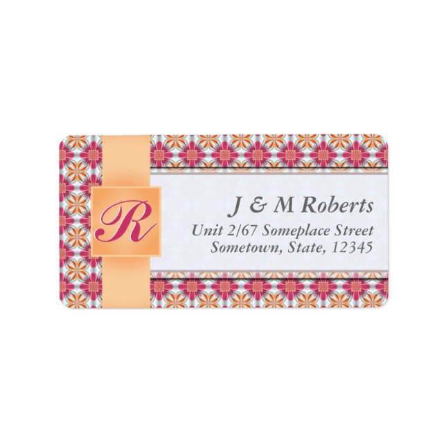 Monogram Hot Pink Satin Silver Address Label (Front)