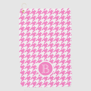Monogram Houndstooth Style Pink white Personalised Golf Towel
