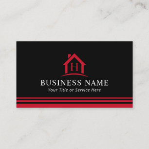 Monogram House Logo Real Estate Realtor Black Red Business Card