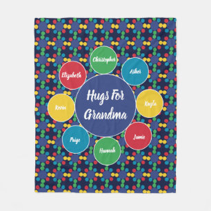 Monogram Hugs For Grandma - Grandchildren Family Fleece Blanket