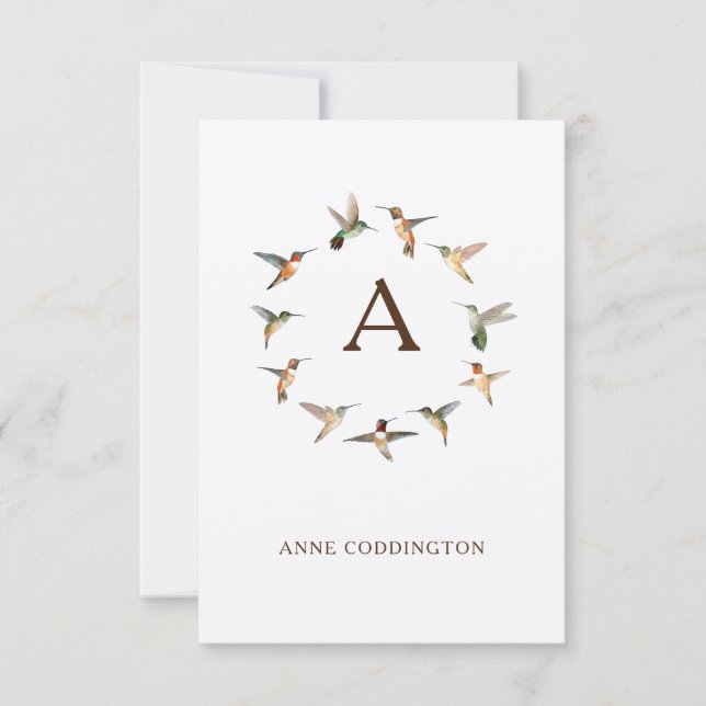 Monogram Hummingbird Note Card (Front)