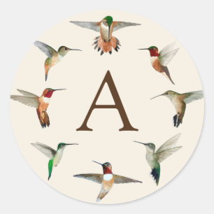 Monogram Hummingbirds Classic Round Sticker