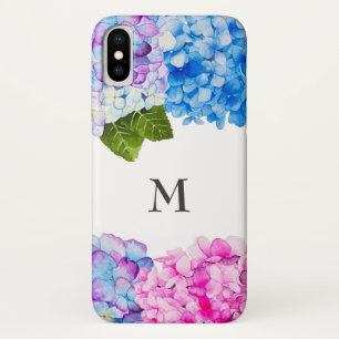 Monogram Hydrangea Floral Watercolor Painting iPhone X Case