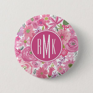 Monogram I Do Pink Watercolor Floral Pattern 6 Cm Round Badge
