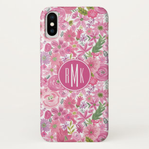 Monogram I Do Pink Watercolor Floral Pattern iPhone X Case