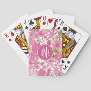 Monogram   I Do Pink Watercolor Floral Pattern Playing Cards