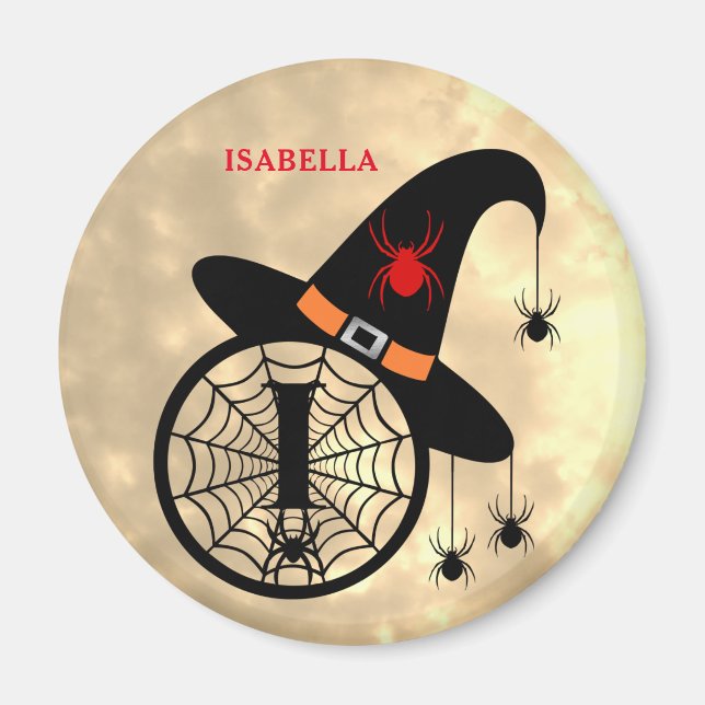 Monogram I Halloween Sky Witch Spiders Name Magnet (Front)