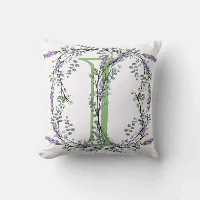 Monogram I Lavender Eucalyptus Cushion (Front)
