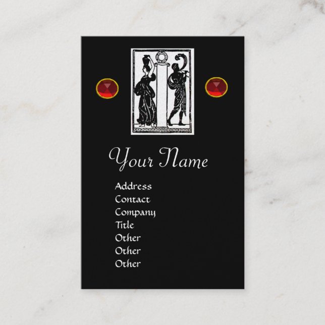 Monogram i Letter,Antique Figures Red Black White Business Card (Front)