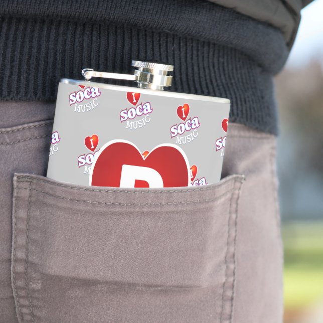 MONOGRAM I  LOVE SOCA on GREY Hip Flask (In Situ)