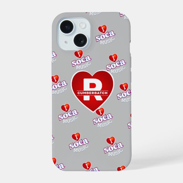 MONOGRAM I  LOVE SOCA on GREY iPhone 15 Case (Back)