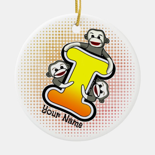 Monogram I Sock Monkey  Ceramic Tree Decoration (Front)