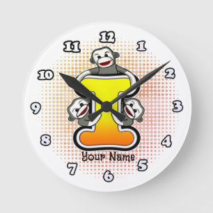 Monogram I Sock Monkey clock