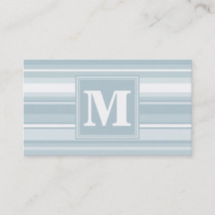 Monogram ice blue stripes business card