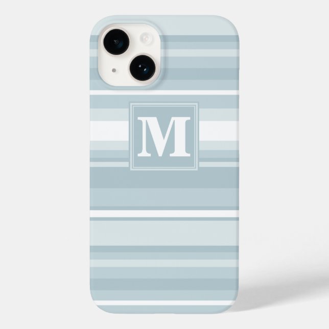 Monogram ice blue stripes Case-Mate iPhone case (Back)