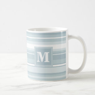Monogram ice blue stripes coffee mug