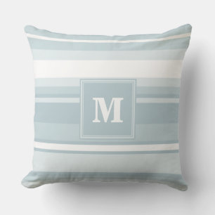 Monogram ice blue stripes cushion