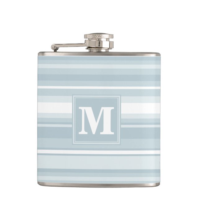 Monogram ice blue stripes hip flask (Front)