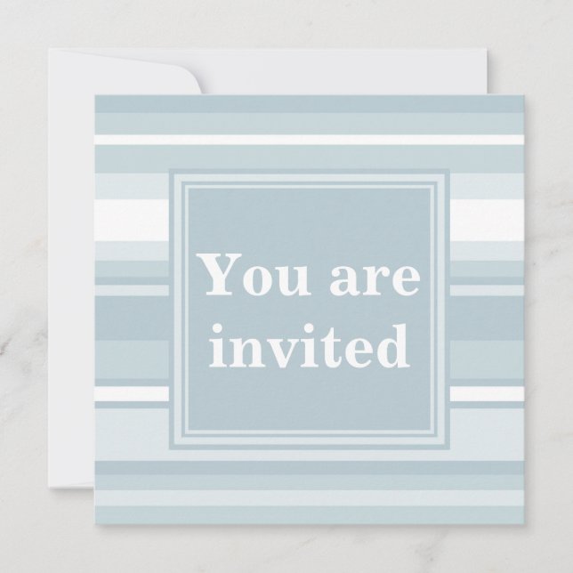 Monogram ice blue stripes invitation (Front)