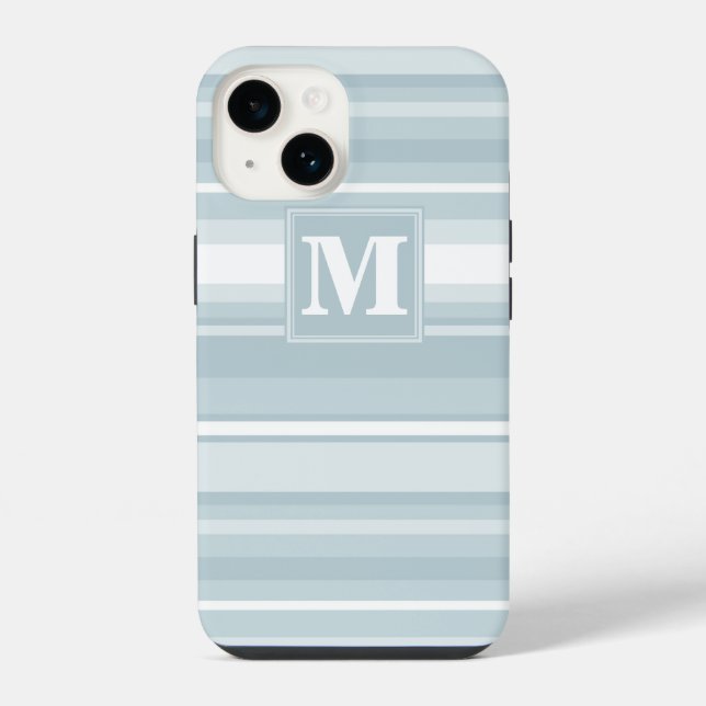 Monogram ice blue stripes iPhone case (Back)