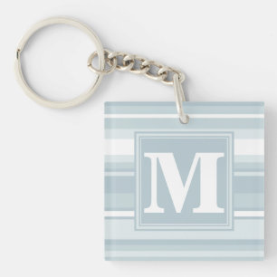 Monogram ice blue stripes key ring