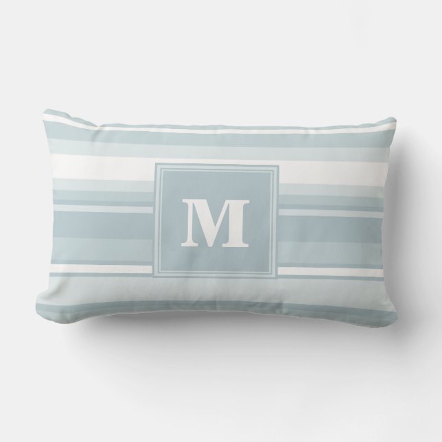 Monogram ice blue stripes lumbar cushion (Front)