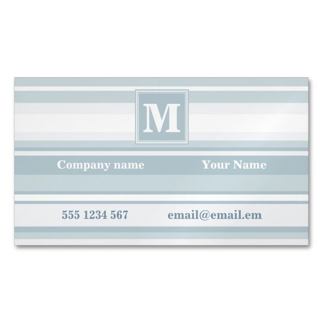 Monogram ice blue stripes 	Magnetic business card (Front)