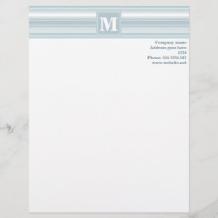 Monogram ice blue stripes personalised letterhead