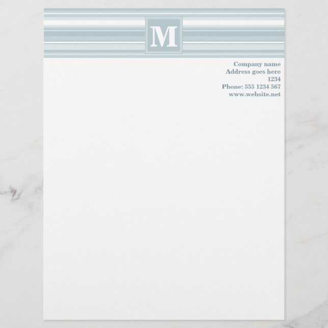 Monogram ice blue stripes personalised letterhead (Front)