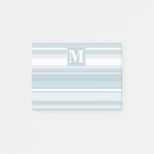 Monogram ice blue stripes post-it notes