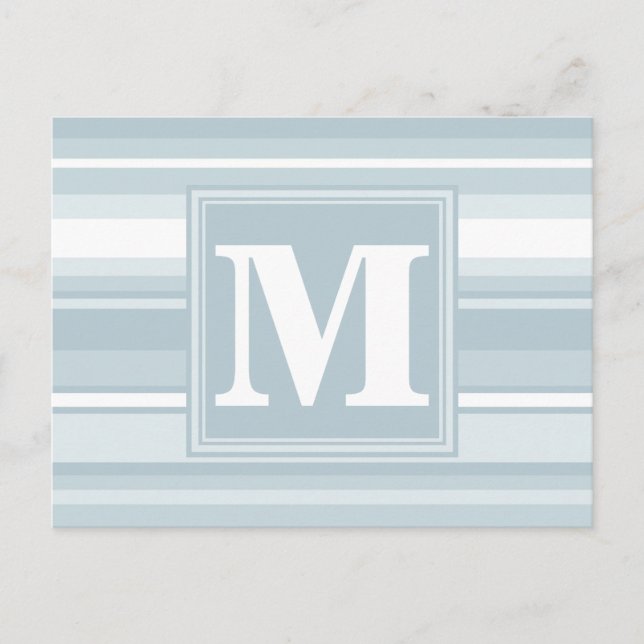 Monogram ice blue stripes postcard (Front)
