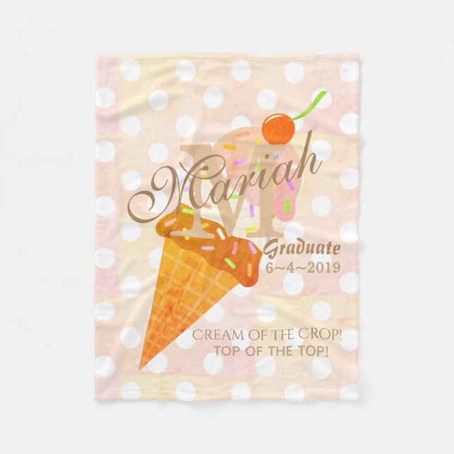 Monogram Ice Cream Cone Fleece Blanket polka dots (Front)
