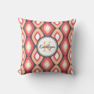Monogram Ikat Diamonds Pattern Pink Grey Cushion